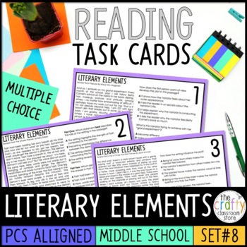 Preview of Literary Elements Task Cards | Plot Character Theme Point of View | PDF Digital