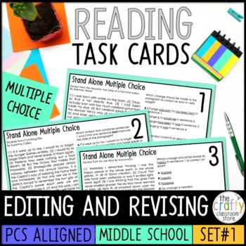 Preview of Revising and Editing Task Cards | PDF & Digital | Stand Alone Multiple-Choice