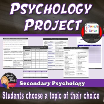 Preview of PSYCHOLOGY Research & Presentation Project - Students choose their topic