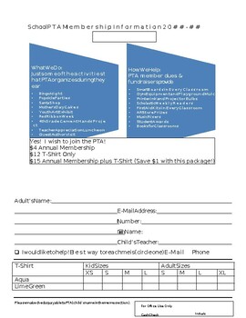 Preview of Sample of PTA/PTO Membership Form: A well-designed, Editable & Fillable resource