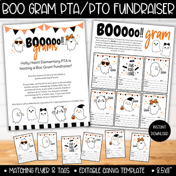 Preview of PTA PTO Boo Gram Halloween Fall School Fundraiser Flyer Editable Canva Template