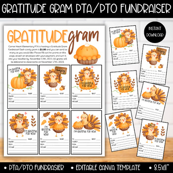 Preview of PTA PTO Fall Autumn Thanksgiving Gratitude Gram Fundraiser Flyer Template