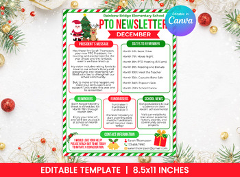 Preview of PTO/PTA Monthly Newsletter Template for December - Christmas - PTNWSL