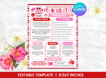 Preview of PTO/PTA Monthly Newsletter Template for February - Valentine's Day - PTNWSL