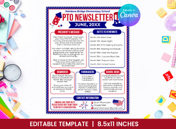 Preview of PTO/PTA Monthly Newsletter Template for July - 4th of July Design - PTNWSL