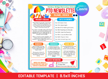 Preview of PTO/PTA Monthly Newsletter Template for June - Beach Flyer Design - PTNWSL