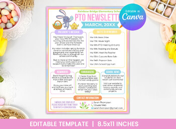 Preview of PTO/PTA Monthly Newsletter Template for March - Easter Flyer - PTNWSL