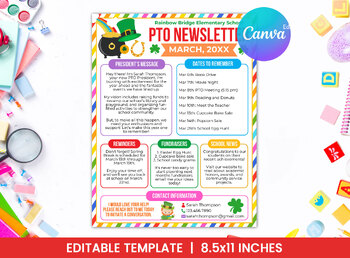 Preview of PTO/PTA Monthly Newsletter Template for March - St. Patrick's Day Flyer - PTNWSL
