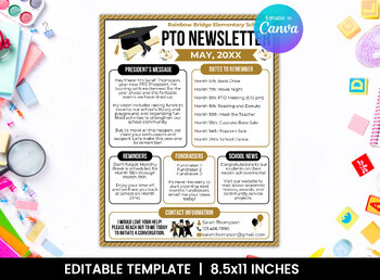 Preview of PTO/PTA Monthly Newsletter Template for May - Graduation Flyer - PTNWSL