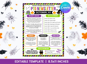 Preview of PTO/PTA Monthly Newsletter Template for October - Halloween Design - PTNWSL