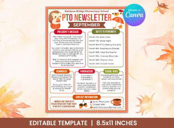 Preview of PTO/PTA Monthly Newsletter Template for September - PTNWSL
