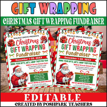 Christmas Gift Wrap Fundraiser Flyer, PTO PTA School Gift Wrapping Event