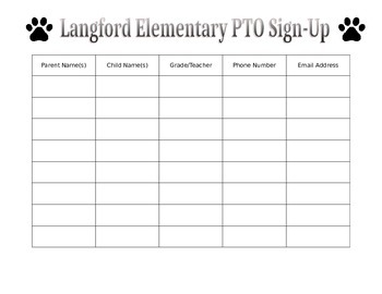 PTO Sign up Sheet by The Teacher s Assistant TPT
