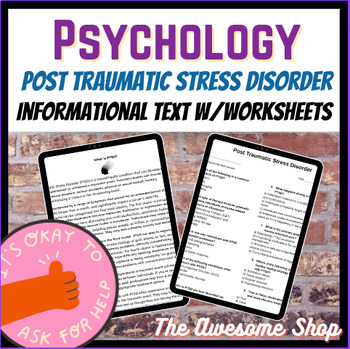 Preview of PTSD - Post Traumatic Stress Disorder Informational Text W/ Vocab & Worksheets