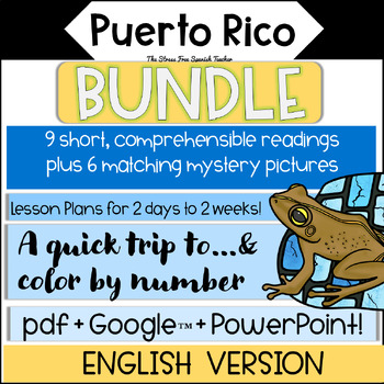 Preview of PUERTO RICO country study Readings and Color by Number BUNDLE ENGLISH VERSION
