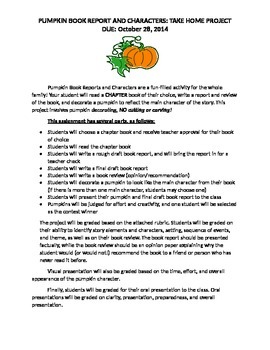 Preview of PUMPKIN Book Report: Read a Book, Present a Pumpkin as the Main Character!