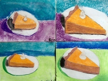 Preview of PUMPKIN PIES FALL ART LESSON, with BONUS CAKE SLICE LESSON Grade 3-8