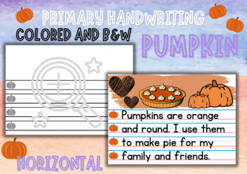 Preview of PUMPKIN Primary Handwriting Horizontal Pages for Writing Prompts (Colored / B&W)