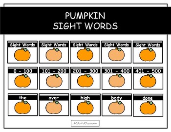 Preview of PUMPKIN SIGHT WORDS 0-500