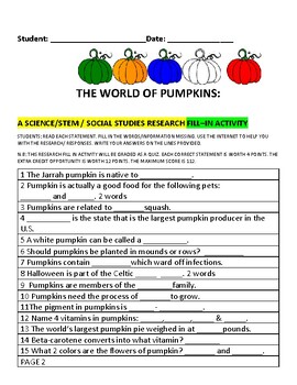 Preview of PUMPKINS: A FILL-IN RESEARCH ACTIVITY: W/ ANS. KEY/ GRS. 4-8, SCIENCE/GEOGRAPHY