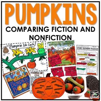 Preview of PUMPKINS Comparing Fiction and Nonfiction | Halloween Reading Activities