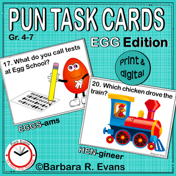 Preview of PUN TASK CARDS Egg Edition Research Critical Thinking Vocabulary