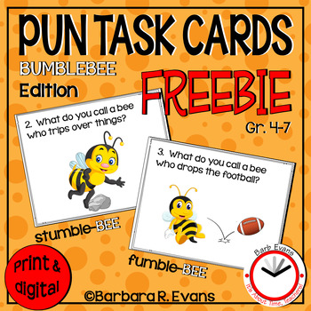 Preview of PUN TASK CARDS FREEBIE Bumblebee Edition Research Critical Thinking