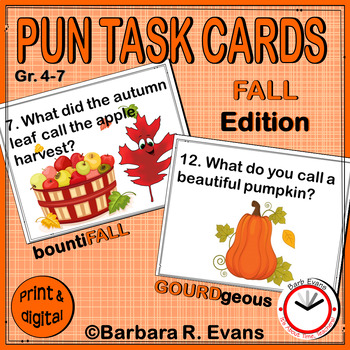 Preview of PUN TASK CARDS Fall Edition Research Critical Thinking