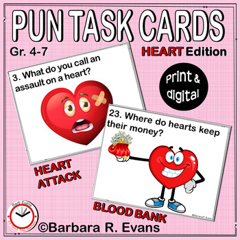 Preview of PUN TASK CARDS Heart Edition Research Critical Thinking Vocabulary