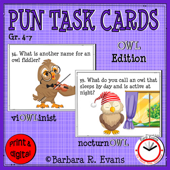 Preview of PUN TASK CARDS Owl Edition Research Critical Thinking