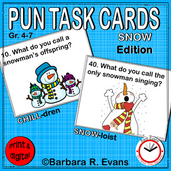 Preview of PUN TASK CARDS Snow Edition Research Critical Thinking Vocabulary