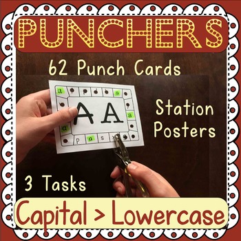 Preview of Lowercase Letter Identification: Hole Punch Task Cards - 3 Activities