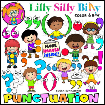 Preview of PUNCTUATION! Clipart in Color & Black/white. {Lilly Silly Billy}