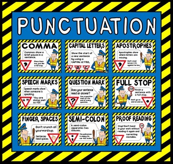 Preview of PUNCTUATION POSTERS A4 LITERACY ENGLISH display (POLICE THEME)