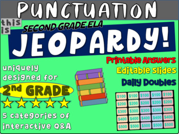 Preview of PUNCTUATION - Second Grade ELA JEOPARDY! handouts & Interactive PPT Gameboard