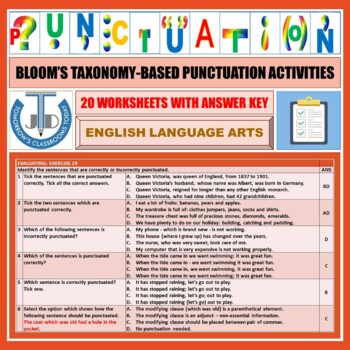 punctuation conventional signs in english grammar 20 worksheets with answers