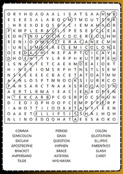 PUNCTUATION Word Search Puzzle No prep Activity Worksheets, Morning Work