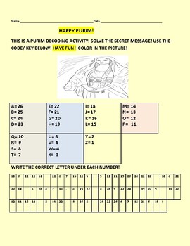 Preview of PURIM:  SOLVE THE SECRET MESSAGE ACTIVITY: GRS. 2- 6