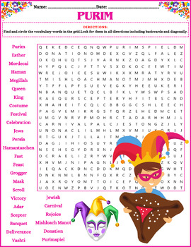 Preview of PURIM Word Search Puzzle Worksheet Activity ⭐No Prep ⭐(3rd, 4th, 5th, 6th Grade)