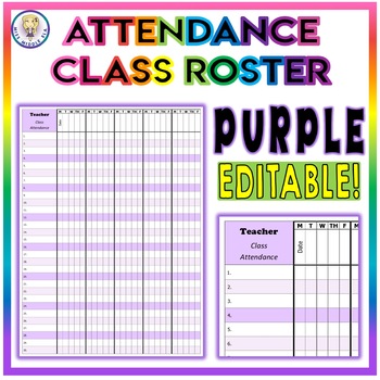 Preview of PURPLE Class Roster Attendance Sheet Chart - EDITABLE