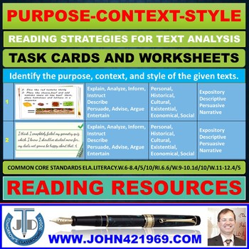 Preview of PURPOSE CONTEXT STYLE OF THE TEXT WORKSHEETS WITH ANSWERS