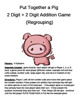Preview of PUT TOGETHER A PIG  2 Digit + 2 Digit Addition Regrouping Game