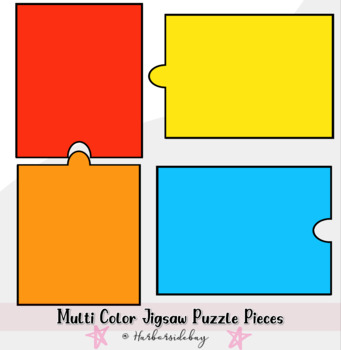 Preview of PUZZLE Clipart  Rainbow Jigsaw Pieces Printable & Digital PNG + PDF Multi Use