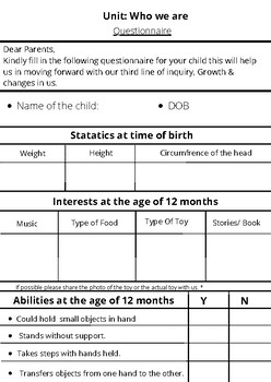 Preview of PYP who we are unit Parent Questionnaire