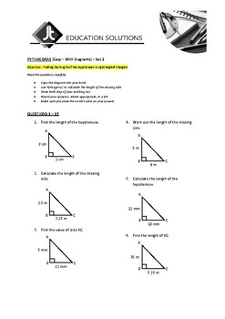 Preview of PYTHAGORAS - Find the Hypotenuse - Set 2  - with diagrams