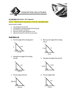 Preview of PYTHAGORAS - Find the Hypotenuse or Shorter Side - with diagrams