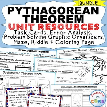 PYTHAGOREAN THEOREM Bundle - Error Analysis, Task Cards, Word Problems, Puzzles