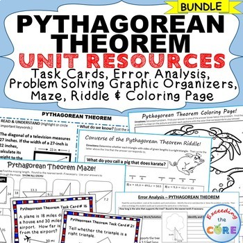 Preview of PYTHAGOREAN THEOREM Bundle - Error Analysis, Task Cards, Word Problems, Puzzles