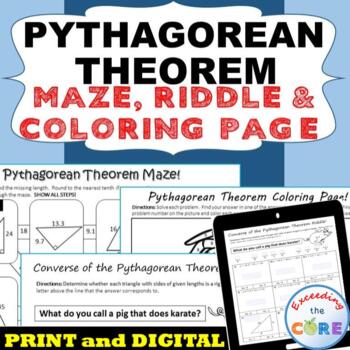 Preview of PYTHAGOREAN THEOREM Maze, Riddle, & Color by Number | Print and Digital