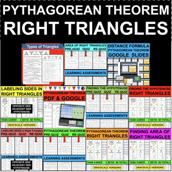 Preview of PYTHAGOREAN THEOREM & RIGHT TRIANGLES GROWING BUNDLE (PDF & GOOGLE SLIDES)